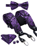lasanderss.store Violet/Noir bretelles noeud papillon et pochette