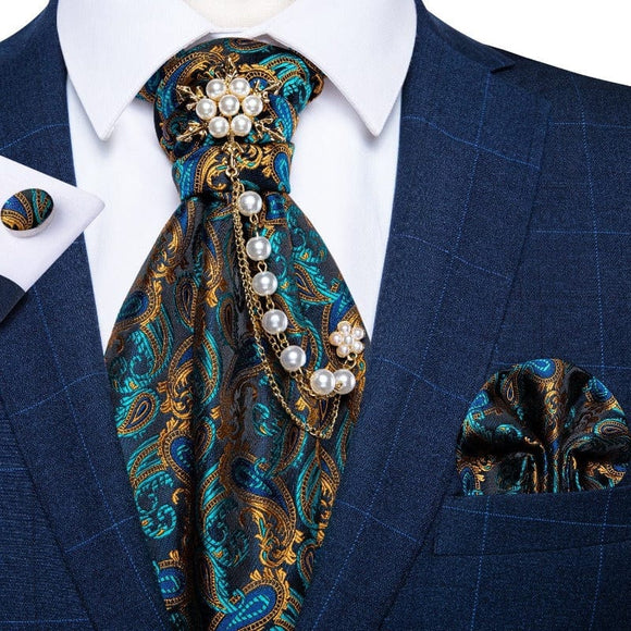 cravate -Broche et pochette en soie pour homme