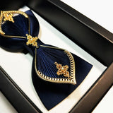 Nœud papillon Bleu en soie décor métal dore – nœud papillon en soie | lasanderss.store