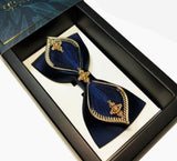 Nœud papillon Bleu en soie décor métal dore – nœud papillon en soie | lasanderss.store